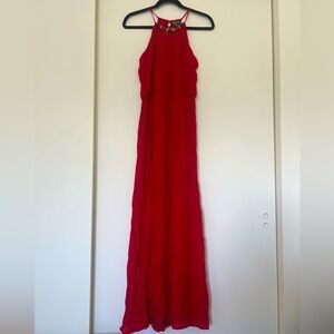 Vintage Red Maxi Dress with Beaded Neckline
